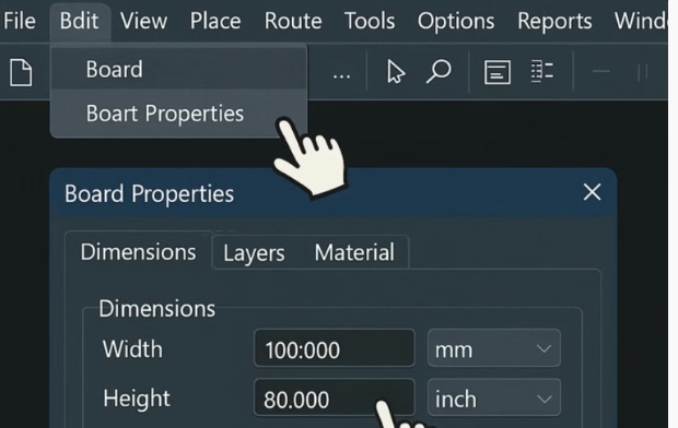 how to change pcb board size in ultiboard